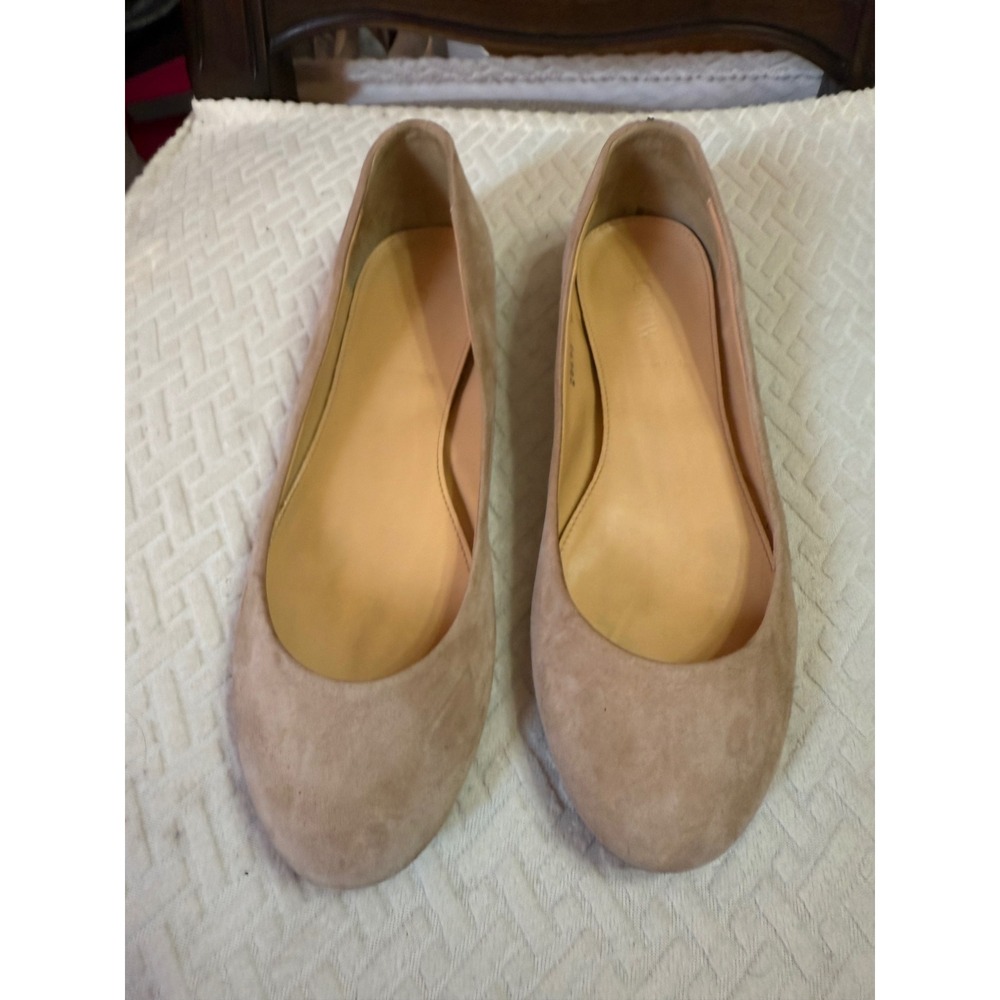 J.Crew Tan Suede Ballet Flats Back Zip Made in Italy 28693 Beige Round Toe 7.5
